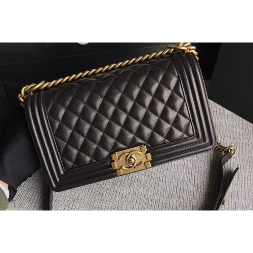 Chanel Le Boy Original Sheepskin Black Leather Shoulder Bags 67086 Gold Chain