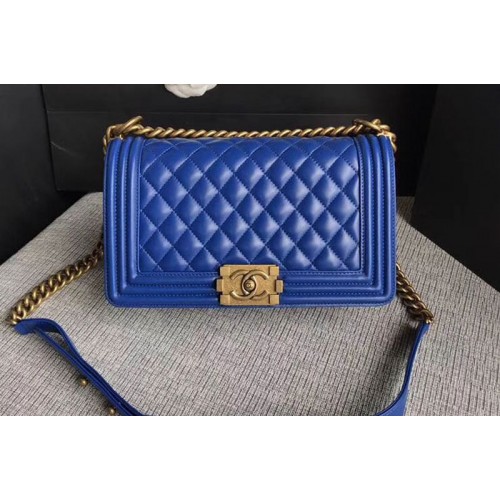 Chanel Le Boy Original Sheepskin Blue Leather Shoulder Bags A67086 Gold Chain