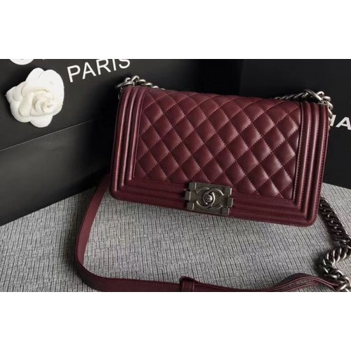 Chanel Le Boy Original Sheepskin Wine Leather Shoulder Bags A67086 Silver Chain