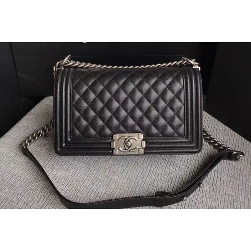 Chanel Le Boy Original Caviar Black Leather Shoulder Bags 67086 Silver Chain