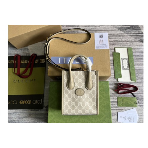 Gucci Mini tote bag with Interlocking G in Beige and white Supreme canvas