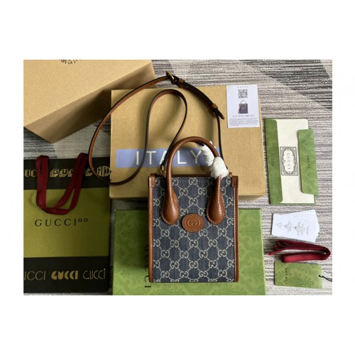 Gucci Mini tote bag with Interlocking G in Blue and ivory denim jacquard