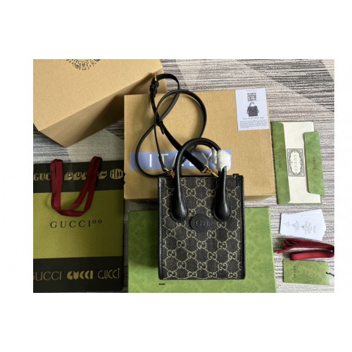 Gucci Mini tote bag with Interlocking G in Black and ivory denim jacquard