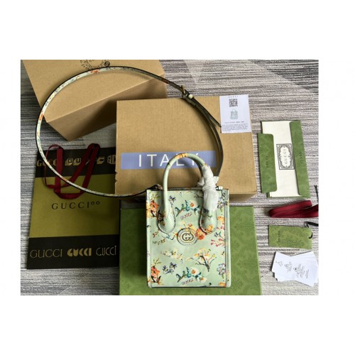 Gucci Mini tote bag with Interlocking G in flower print off-white leather