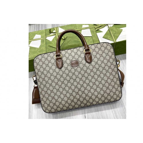 Gucci Business case with Interlocking G in Beige and ebony Supreme canvas