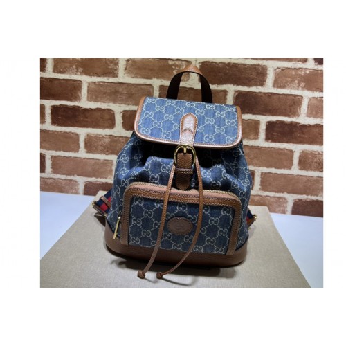 Gucci Backpack with Interlocking G in Blue and ivory denim jacquard