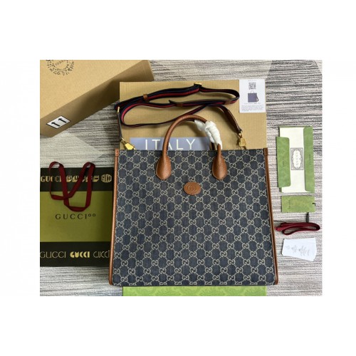 Gucci Medium tote Bag with Interlocking G in Blue and ivory denim jacquard