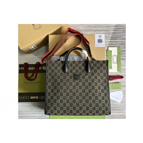 Gucci Medium tote Bag with Interlocking G in Black and ivory denim jacquard