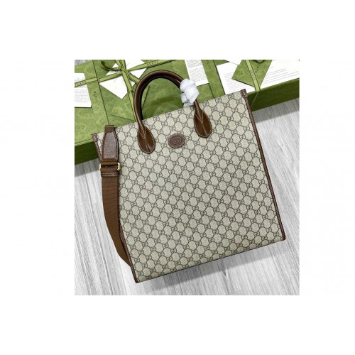 Gucci Medium tote Bag with Interlocking G in Beige and ebony Supreme canvas