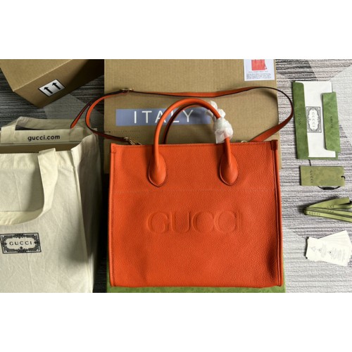 Gucci Small tote Bag with Gucci logo in Orange leather