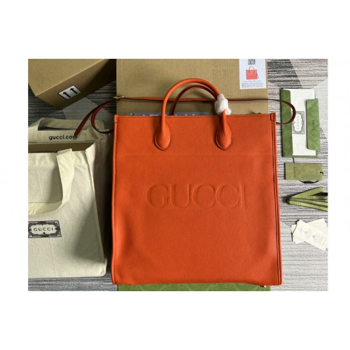 Gucci Large tote Bag with Gucci logo in Orange leather