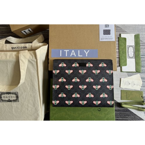 Gucci Bestiary Clutch With Bee in Black Supreme