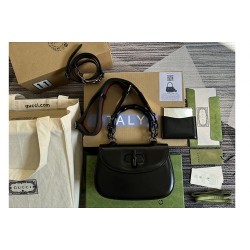 Gucci Small top handle bag with Bamboo in Black leather