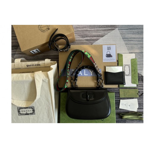 Gucci Small top handle bag with Bamboo in Black leather