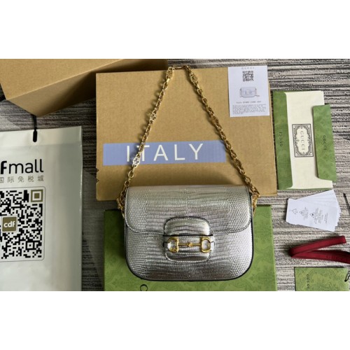 Gucci Horsebit 1955 lizard mini bag in Silver lame lizard