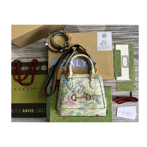 Gucci Tiger Horsebit 1955 mini bag in Tiger and flower print off-white leather