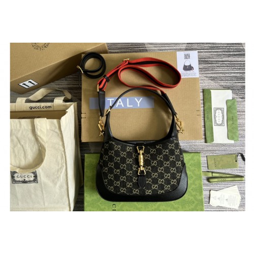 Gucci Jackie 1961 small shoulder bag in Black and ivory denim jacquard