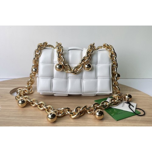 Bottega Veneta Chain Cassette Padded intreccio leather cross-body bag on White Leather