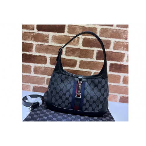 Gucci x Balenciaga Womens Hacker Small Hobo Bag in black and dark grey canvas jacquard