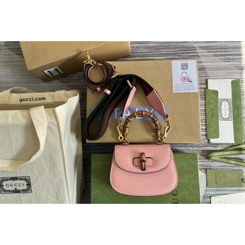 Gucci Mini top handle bag with Bamboo in Pink leather