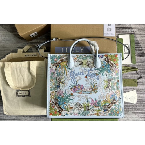 Gucci Tiger medium tote bag in Blue Leather