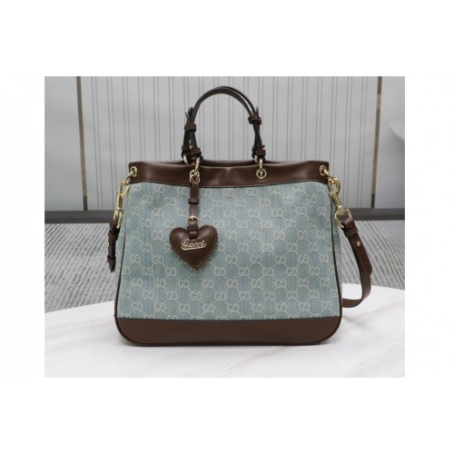 Gucci Ophidia Web Bag in Blue Supreme Canvas