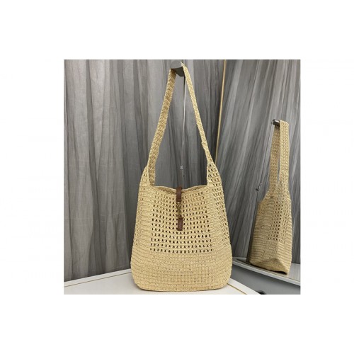 YSL LE 5 A 7 Hobo bag IN RAFFIA CROCHET AND SMOOTH LEATHER