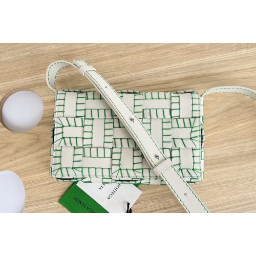 Bottega Veneta Cassette Intreccio leather cross-body bag in White Green Leather