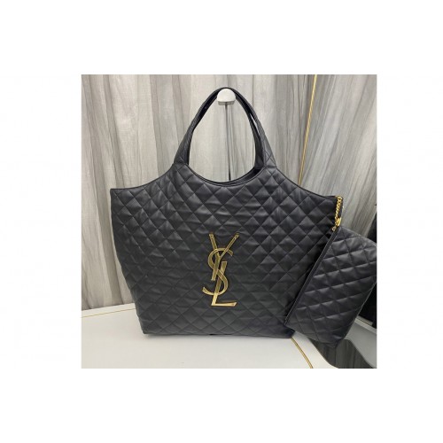YSL Icare Maxi Shopping Bag in Black Quilted Lambskin