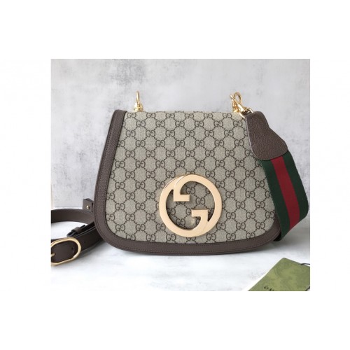Gucci Medium shoulder bag with round Interlocking G in Beige and ebony Supreme