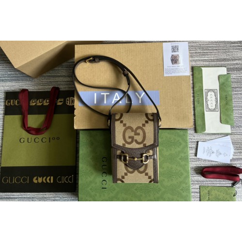 Gucci Mini bag with Interlocking G in Camel and ebony jumbo canvas