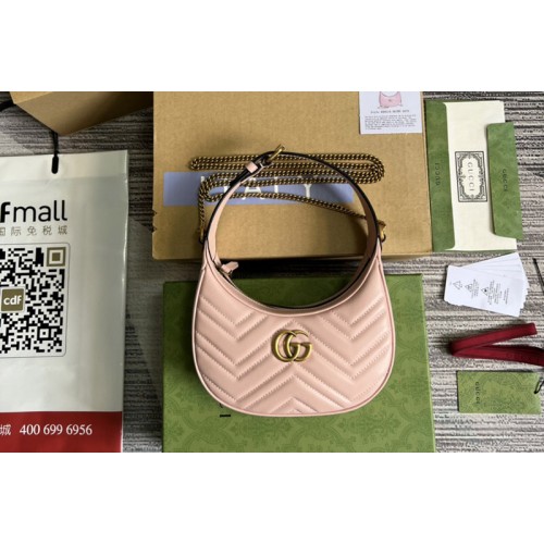 Gucci Marmont half-moon-shaped mini bag in Pink matelasse chevron leather