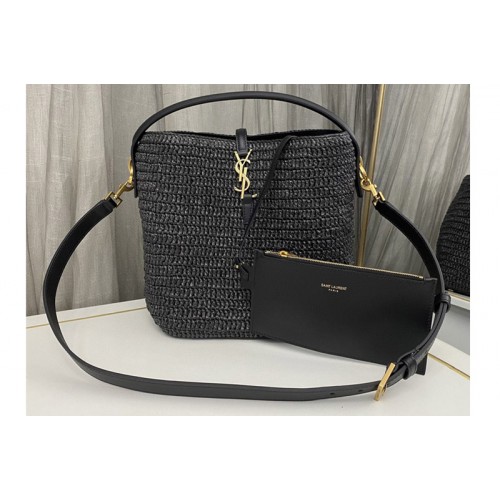 YSL LE 37 BUCKET BAG IN Black WOVEN RAFFIA AND VEGETABLE-TANNED LEATHER