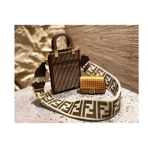 Fendi 8BS051 Mini Sunshine Shopper Bag in Brown FF fabric mini-bag