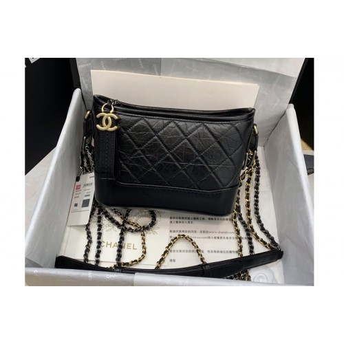 Chanel A91810 GABRIELLE Small Hobo Bag In Black Aged Calfskin