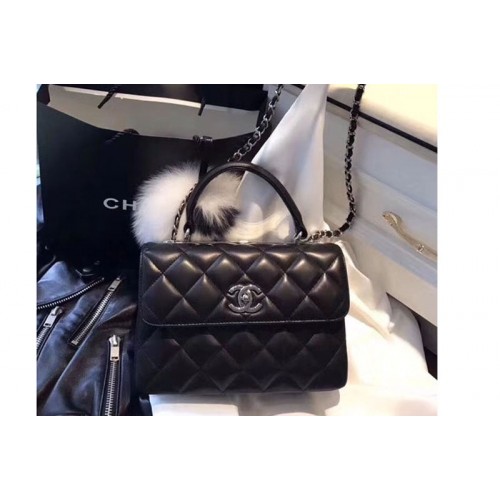 Chanel Original Sheepskin Black Leather Tote Bag A92236 Silver Chain