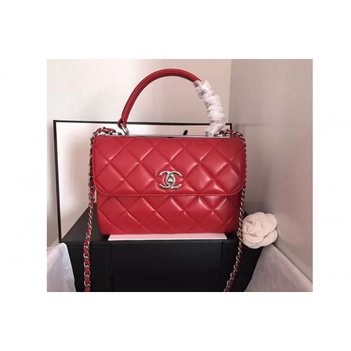 Chanel Original Sheepskin Red Leather Tote Bag A92236 Silver Chain