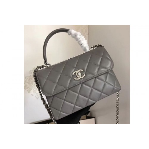 Chanel Original Sheepskin Grey Leather Tote Bag A92236 Silver Chain