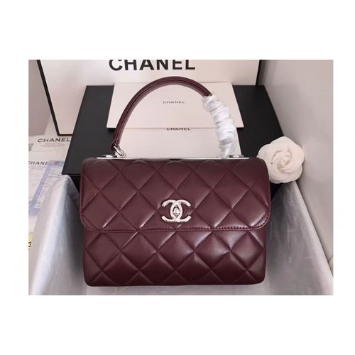 Chanel Original Sheepskin Wine Leather Tote Bag A92236 Silver Chain
