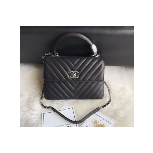 Chanel original lambskin top handle flap bags 92236V Black Silver Chain