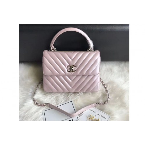 Chanel original lambskin top handle flap bags 92236V Pink Silver Chain