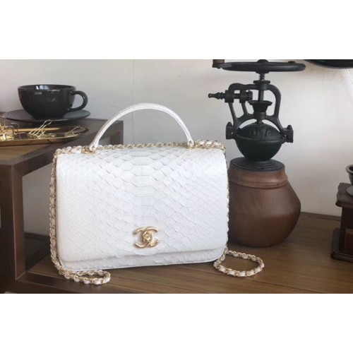 Chanel Original Python Leather Shoulder Bag A57043 White