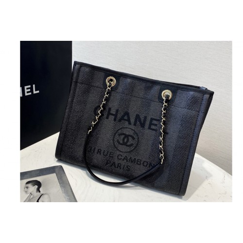Chanel A67001 Shopping Bag in Black Mixed Fibers