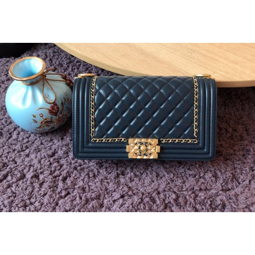 Chanel A67086 Boy Handbags in Dark Blue Calfskin and Gold-Tone Metal