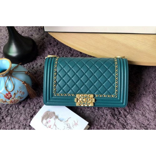 Chanel A67086 Boy Handbags in Dark Green Calfskin and Gold-Tone Metal