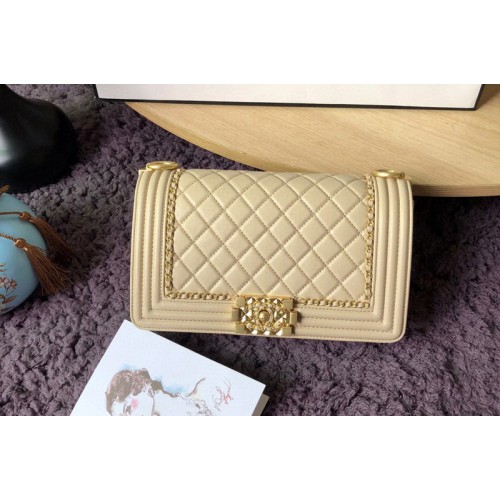 Chanel A67086 Boy Handbags in Beige Calfskin and Gold-Tone Metal