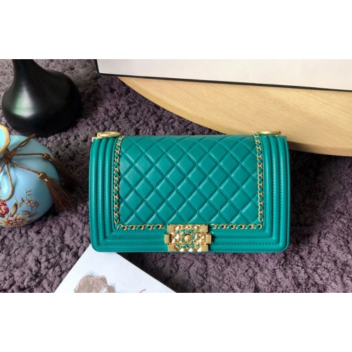 Chanel A67086 Boy Handbags in Green Calfskin and Gold-Tone Metal