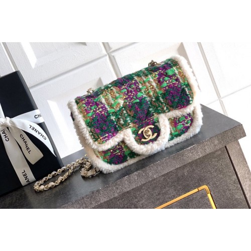 Chanel A69900 Mini Classic Handbag in Green/Purple Tweed
