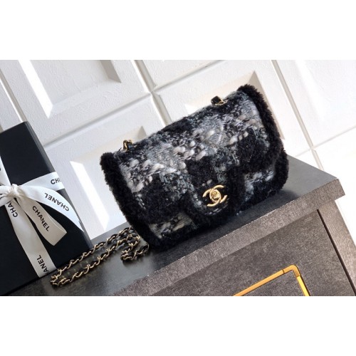 Chanel A69900 Mini Classic Handbag in Black & Gray Tweed