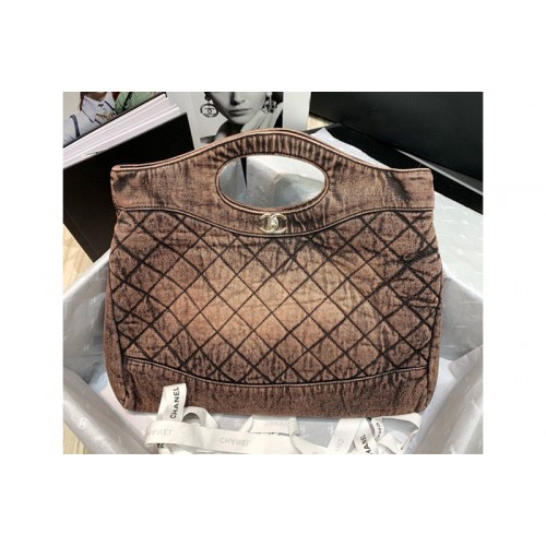 Chanel AS1408 31 large shopping bag in Brown Denim and Silver-Tone Metal